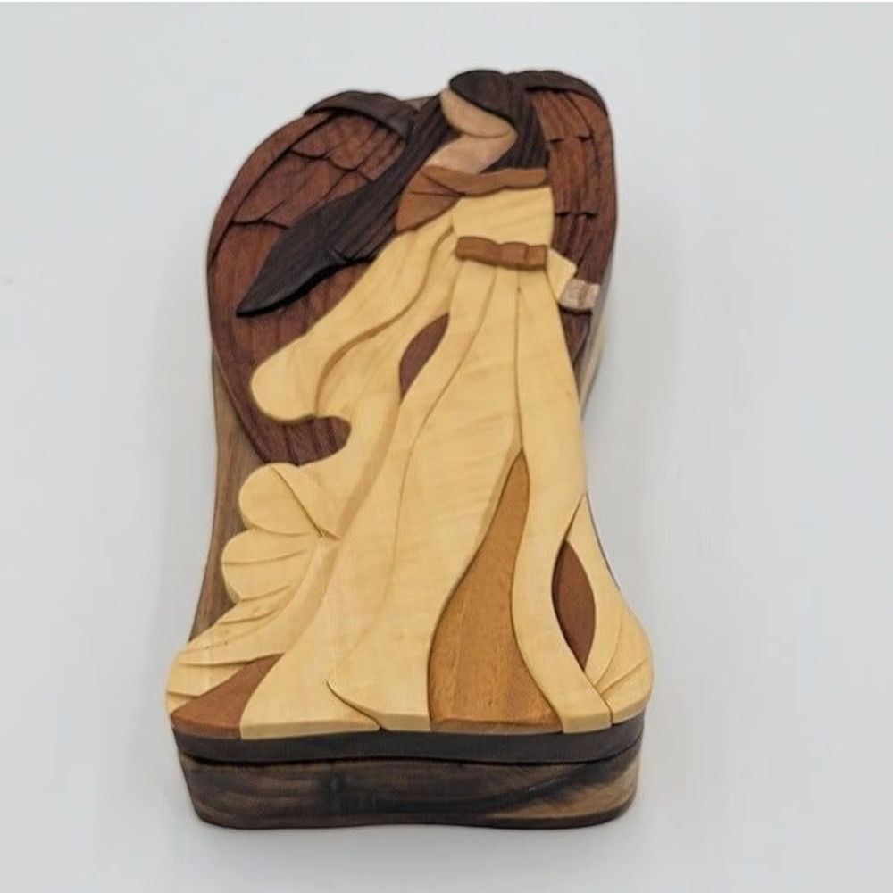 Vintage Carver Dan Angel Wood Puzzle Box